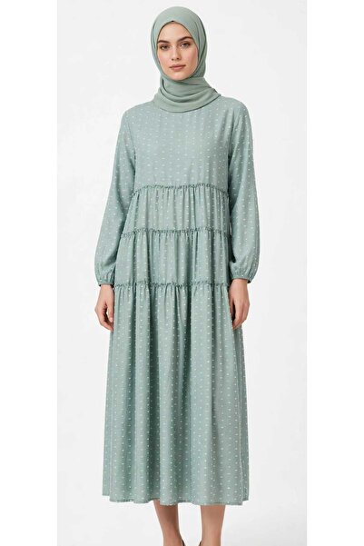 Freeista Green Hijab Summer Pompom Dress Wide Fit