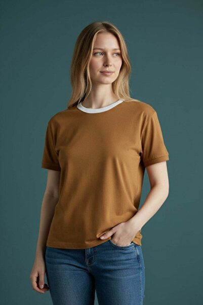 Piyera Women's Crew Neck Tobacco Color T-Shirt - 7943