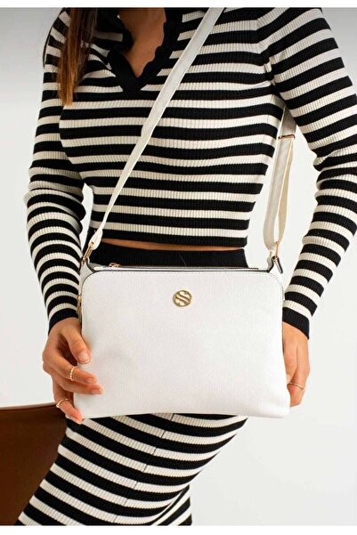 Sanmorris Women's White 3 Compartment Shoulder Bag