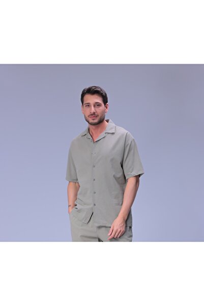 MYRAB DENİM Men's Short Sleeve Linen Shirt