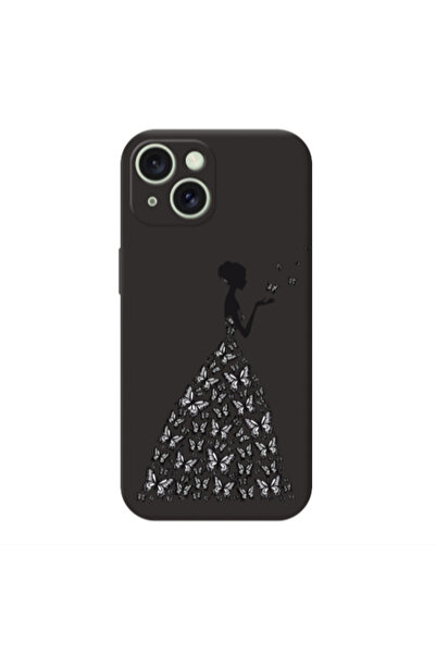 Other Apple iPhone 15 Plus Butterfly Girl Black Colored Silicone TPU Θήκη