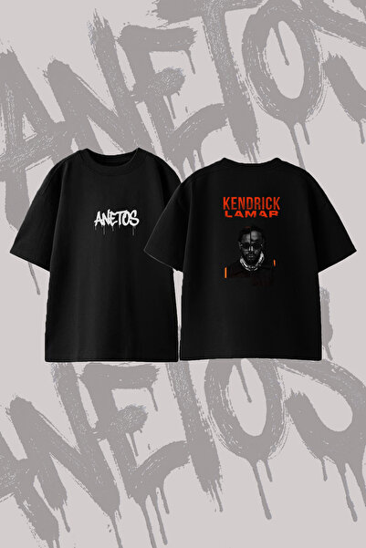 Anetos Tricou Kendrick Lamar_4 cu imprimeu, supradimensionat, cu guler rotund...
