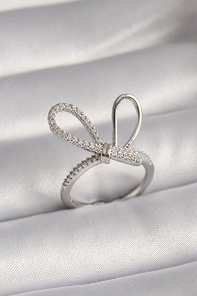 ARMÜZ Brass Silver Color Zircon Stone Knot Model Women's Ring