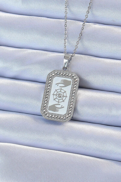 ARMÜZ 316L الصلب سلسلة فضية اللون مطلي الزركون حجر العين الشكل التارو قلادة
