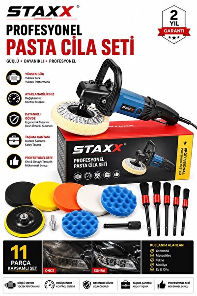 STAXX POWER Oto Pasta Cila Polisaj Makinesi 1400W 180 mm Devir Kontrollü Full...