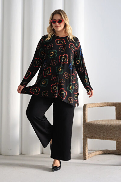 EL İŞİ ZPLUS XXL İki Yanı Yırtmaçlı Desenli Oversize Tunik