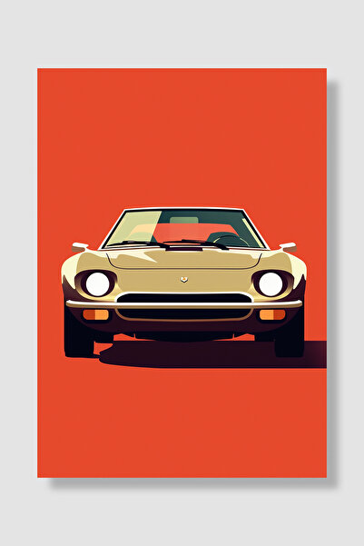 Luna Marissa Poster cu mașină retro sport, vedere frontală, fundal roșu, deco...