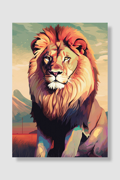Luna Marissa Poster cu leu, colorat, vectorial, decor de perete cu leu din sa...