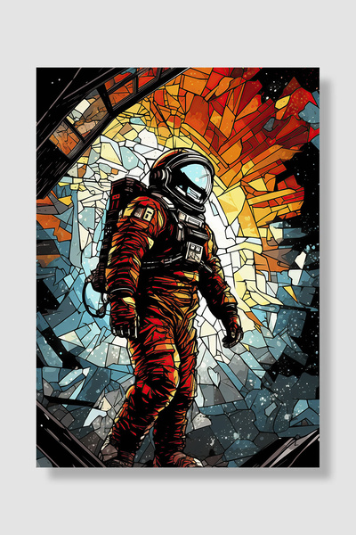 Luna Marissa Poster cu astronaut, vitraliu, stil mozaic, decor de perete colo...