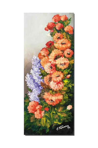 artnova Ръчно рисувана картина, Императорски макове и люляци, 60x25см маслени...