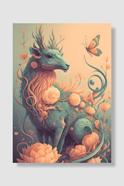 Luna Marissa Poster jelena pastelne boje, tirkizni jelena sa leptirom, nadrea...