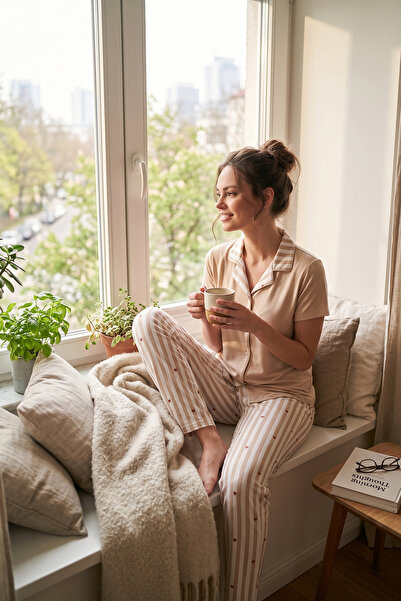 Lela Desenli Yumuşak Dokulu Kısa Kollu Pijama Takımı PİJAMA TAKIMI 65750120