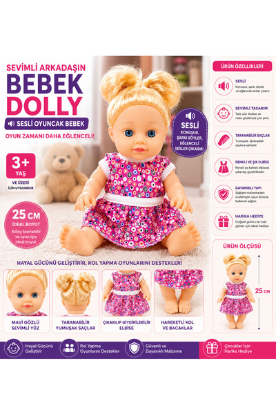 Prlk toys Sesli Sevimli Bebek Dolly – Konuşan Oyuncak Bebek | Mavi Gözlü | Re...