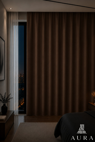 aura perde global Kahverengi Blackout Karartma Fon Perde|%90-100 Işık Kesici|...