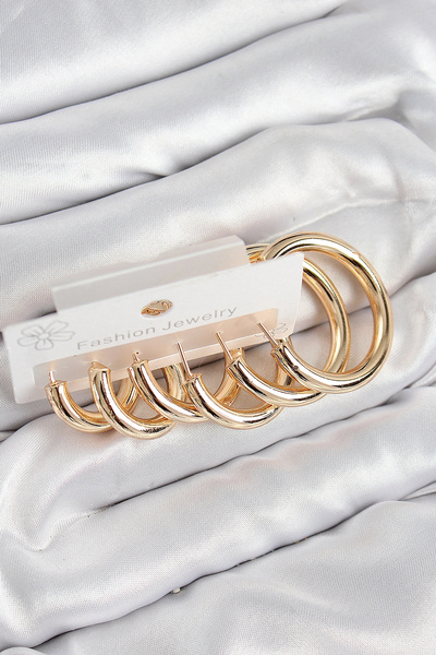 ARMÜZ Brass Ring Model Gold Color Women's Set Earrings