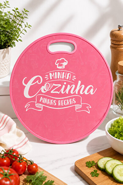 PUPSI Tocător Rotund din PP Alimentar, 30 cm, cu Mâner, Roz, Antiderapant, pe...