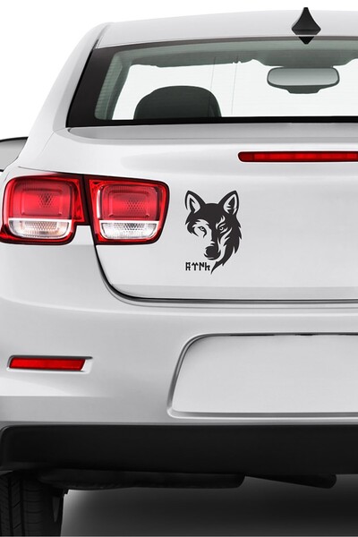 NET REKLAM Kurt Figürlü Göktürkçe Türk Yazılı Araba Sticker - 15 cm Oto Stick...