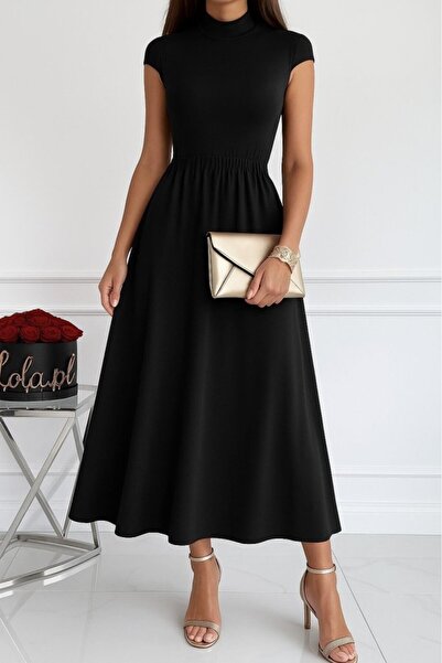 Simala Women's short sleeve half turtleneck viscose dress