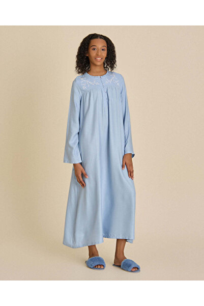 REDTAG Senior Girls Blue Embroidered Nightgown