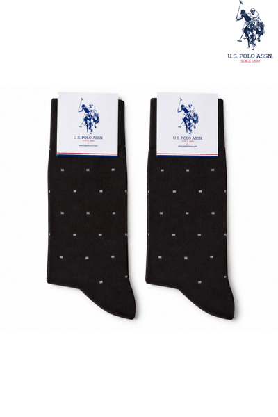 U.S. Polo Assn. 2 Pairs Men's Cotton Socks Patterned Daily Classic Socks Blac...