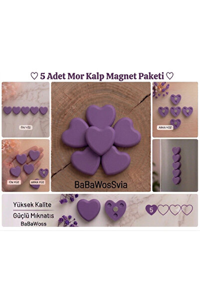 BaBaWoSs 5'li Kalpli Magnet Seti – MOR Dekoratif Magnet