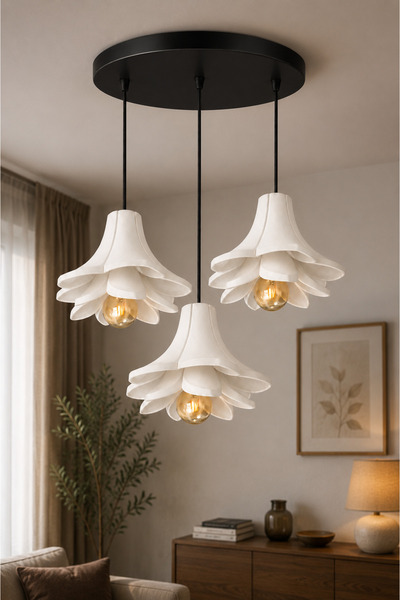 Limon 3D Desing Lotus 3’lü Sarkıt Avize Beton Görünümlü Modern Bohem İskandin...