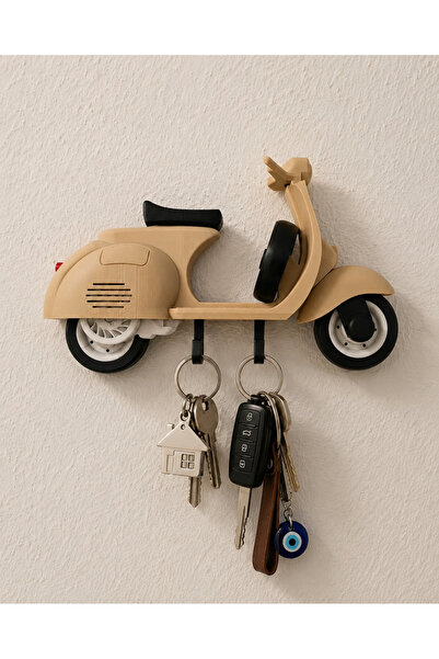 VRDCHLOE Retro Vespa Scooter Tasarımlı 3D Baskı Duvar Anahtar Askısı 2 Kancal...