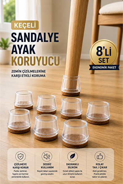 TOYFEST 8’li Keçeli Şeffaf Silikon Sandalye Ayak Koruyucu | Sessiz Zemin Çizm...