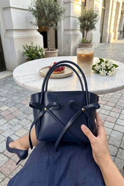 Shanta Navy Blue D72 Stylish Bow Detailed Zippered Large Internal Volume Dail...