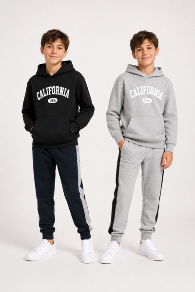 han elegant Set of 2 California Text Printed Hooded Unisex Children's Tracksu...