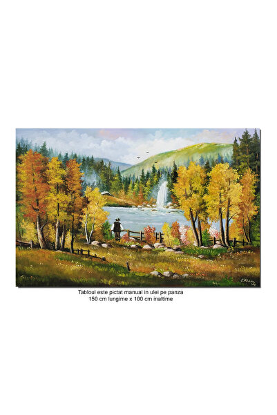 artnova Tablou GIGANT peisaj de la munte pictat manual, Calmitate, 150x100cm ...