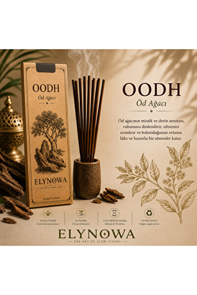 ElyNowa OODH (Öd Ağacı) Doğal Tütsü Çubuğu 20 Adet - Uzun Süre Kalıcı Aroma