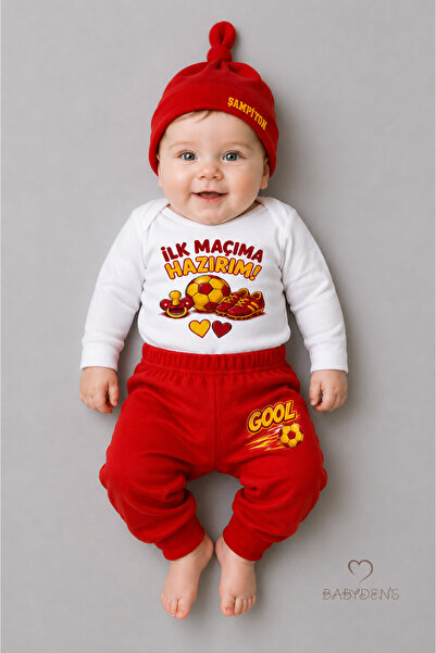 BABYDEN'S Baby 3-Piece Set Yellow Red Fan Themed Long Sleeve 100% Cotton Newb...