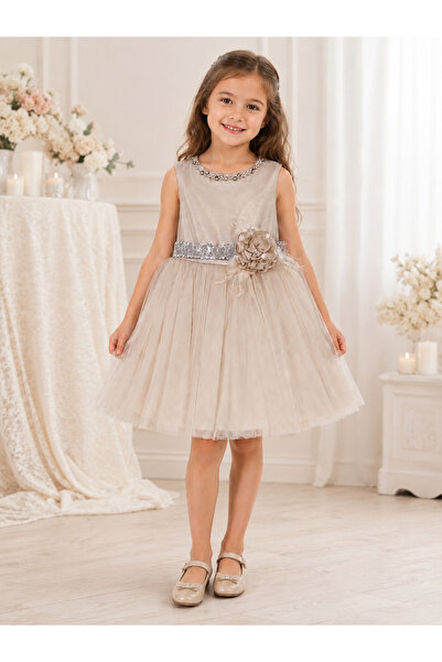 Lindissima Girl's Beaded Collar Sparkling Sequin Belted Detachable Bow Heart ...