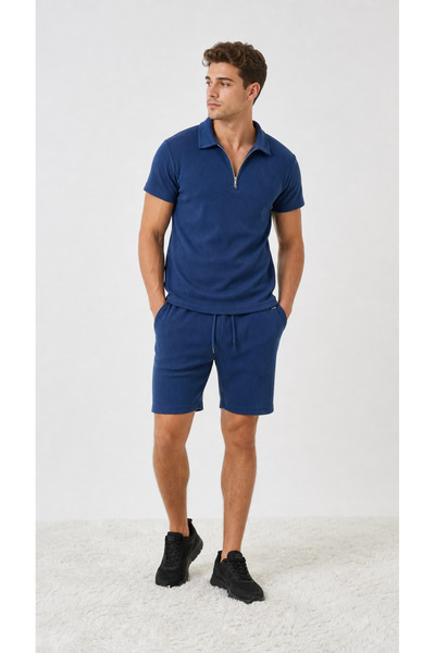 Fifty Color Men's Ribbed Half Zipper Ottoman Air-Permeable Fabric Polo Collar...