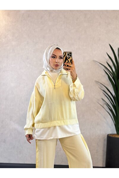 ALANURMODA 22893 طقم بسحّاب على طرف التنورة باللون الأصفر