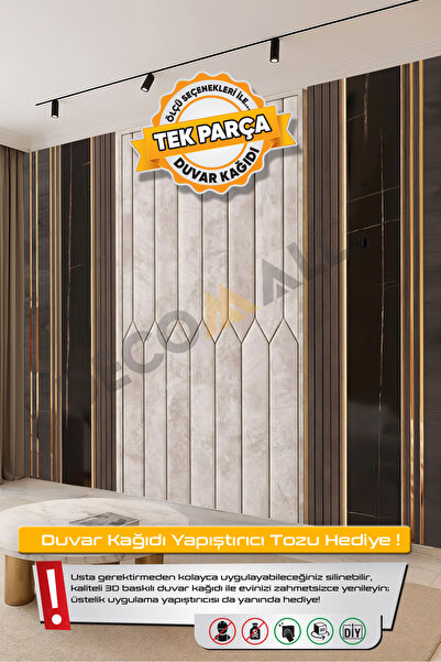 DECOMALL (TV-69) TV Arkası Duvar Kağıdı Tek Parça 3D Çita Mermer Görünümlü Sa...