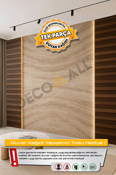 DECOMALL (TV-61) TV Arkası Duvar Kağıdı Tek Parça 3D Çita Mermer Görünümlü Sa...
