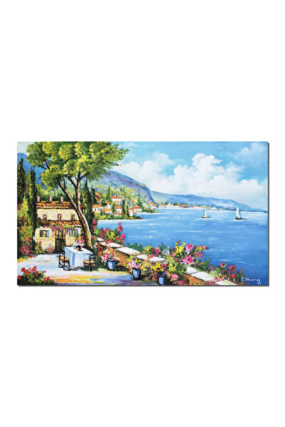 artnova Tablou peisaj mediteranean pictat manual, O zi minunata pe terasa, 10...