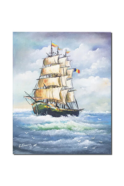 artnova Tablou pictat manual, Velier in bataia vantului, 50x40cm pictura ulei...
