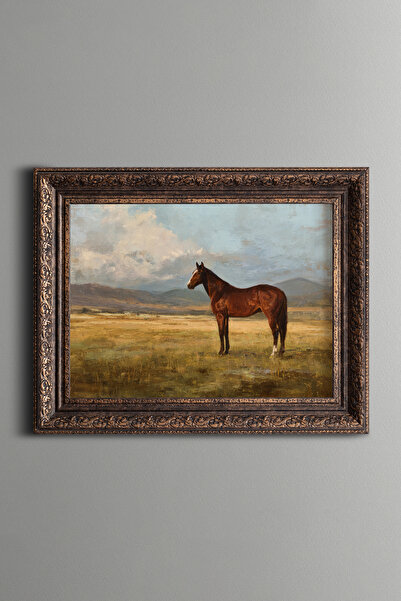 epiqart Lonely Horse in the Steppe - Vintage Patterned Painting - Thick Model