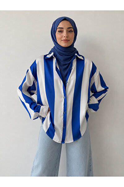 Kadın Oversize Çizgili ve Düz Gömlek