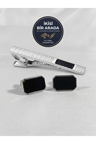 BLC Basic Line Co. The Midnight Grid – Kare Kesim Siyah Detaylı Kol Düğmesi v...