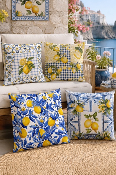 EVPANYA Checkered Lemons Patterned 4-Piece Throw Pillow Cover Set
