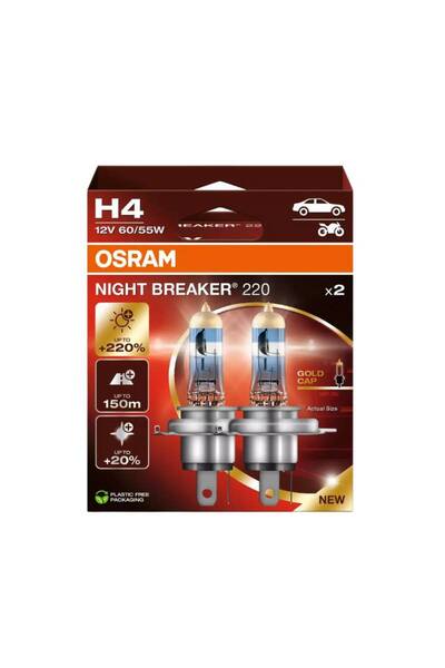 Osram Λάμπες Αλογόνου H4 12V 60/55W Night Breaker 220 +220% 64193NB220-2HB 2 ...
