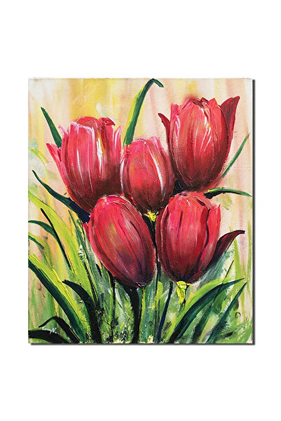artnova Tablou cu lalele rosii pictat manual, 60x50cm pictura pe panza, Kenny...