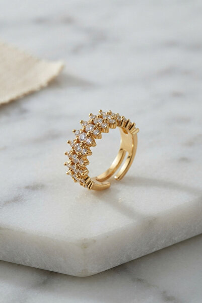 Epilons Gold Rk Row Zircon Stone Women's Ring