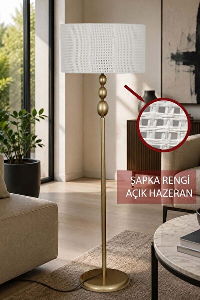 Taşcan Aydınlatma Asel Eskitme Metal Ayaklı Lambader Açık Ton Kumaş Şapka Mod...