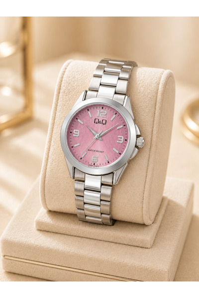 Q&Q Women's Wristwatch Silver Color Pink Dial Casual and Stylish Combination ...
