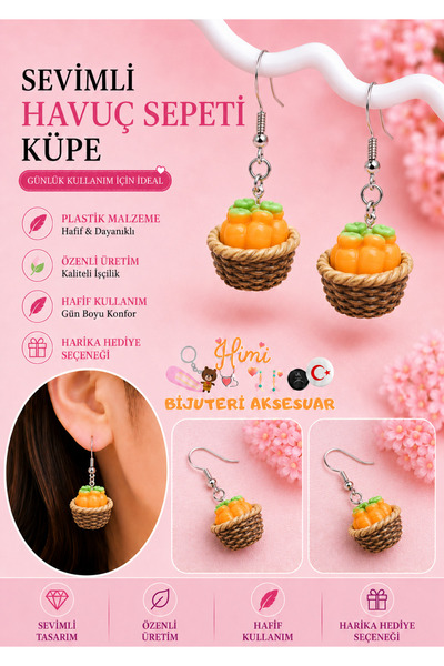 himi bijuteri aksesuar Cheerful Cute Carrot Basket Themed Dangle Earrings Lig...